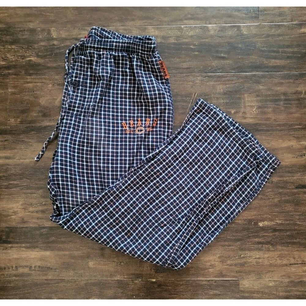 NFL Team Apparel Chicago Bears Plaid Pajama Pants Womens Size L Navy Blue Orange